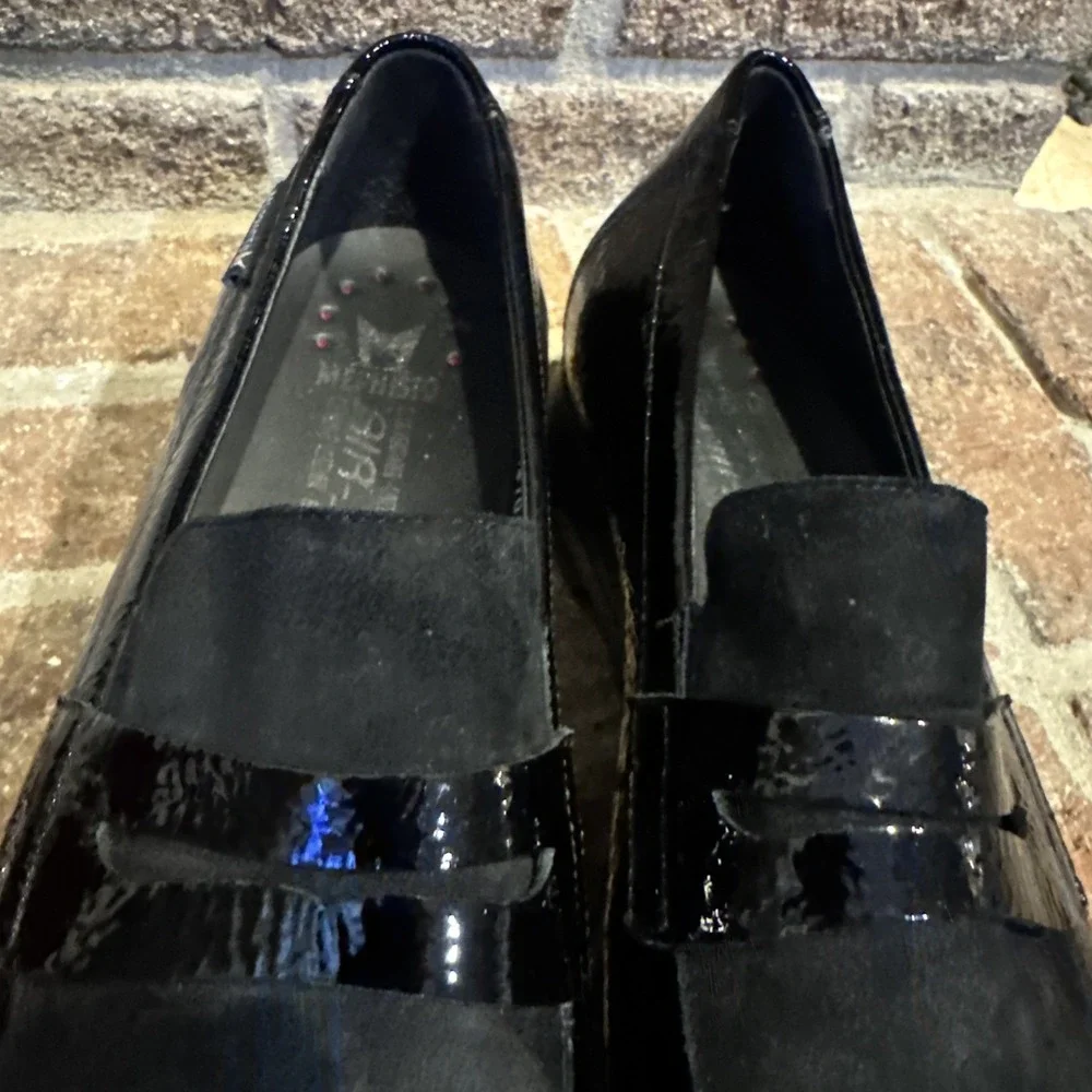 Memphisto Womens Black Carima Crinkle Patent Leather Penny Loafers Size 9.5 #356